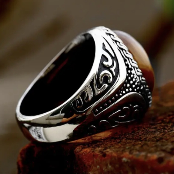 NEW silver tone zinc alloy imitation amber vintage style ring - Picture 2 of 3